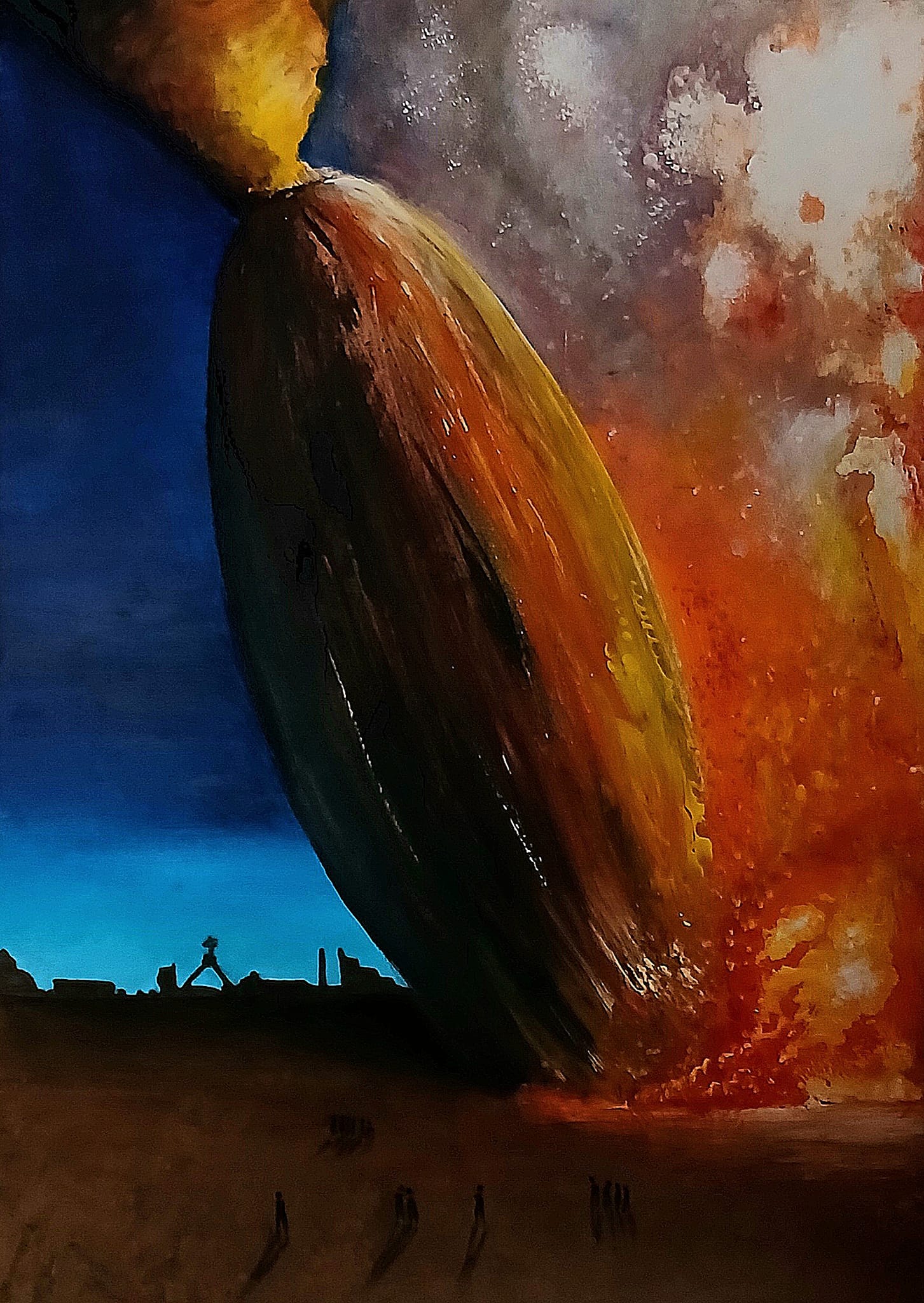 il disastro dell'LZ 129 Hindenburg — Mixed media on canvas, 2024. Eugenio Dallari