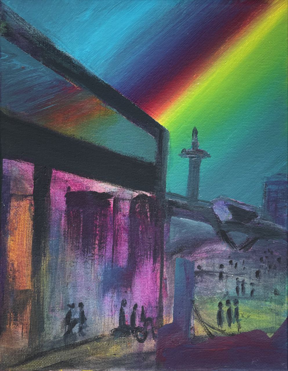 La stazione — Mixed media on canvas, 2023. Eugenio Dallari